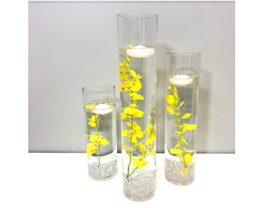Submersible Yellow/Light Pink/Red/Pink Star Flowers/Floral Wedding Centerpiece with Floating Candles and Acrylic Crystals Kit