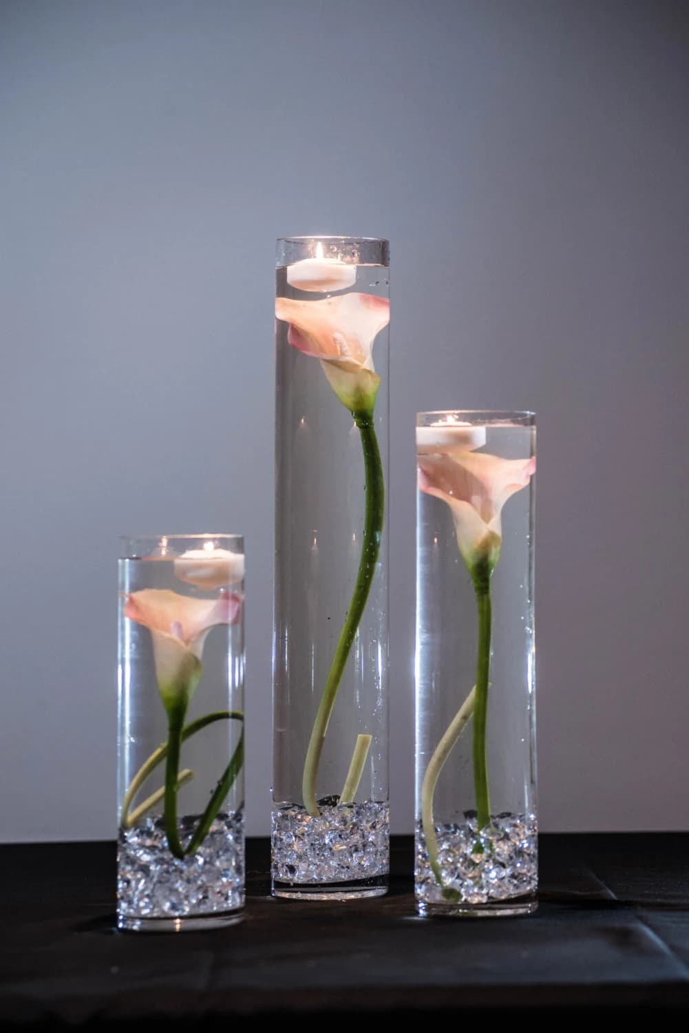 Submersible Pink Calla Lily Floral Wedding Centerpiece with Floating Candles and Acrylic Crystals Kit