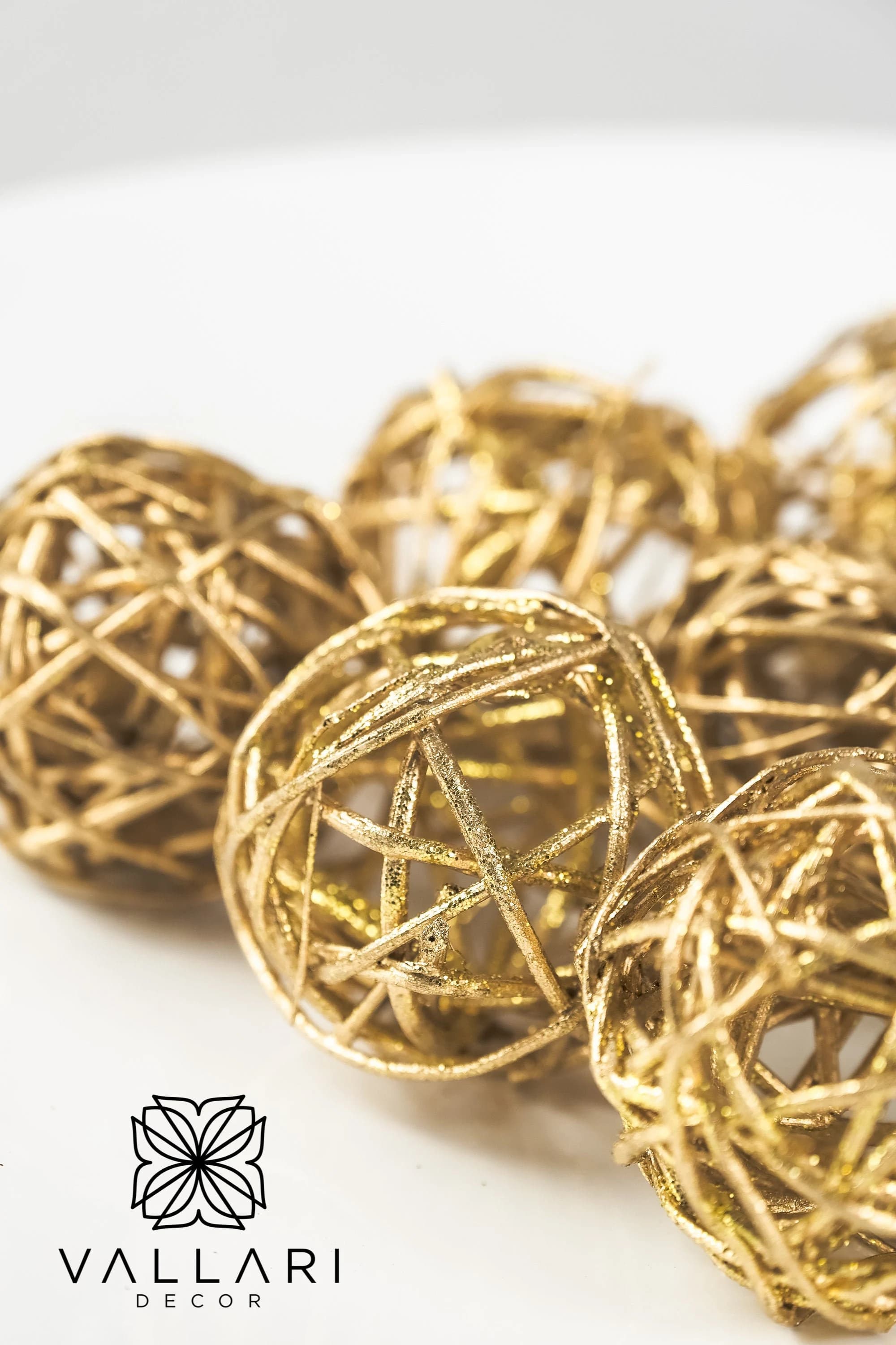 Sparkle Gold 2.5" 8pc Decorative Balls, Rustic Decor Ideas, Rustic Bawl Filler, Wicker Decoration, Rustic Table Decor